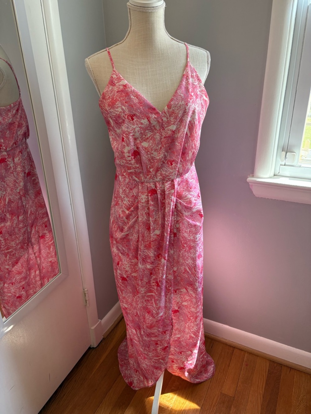 Chelsea 28, Pink Spring Floral Wrap Maxi Dress, Medium